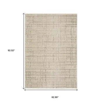 5' X 8' Beige And Brown Geometric Area Rug With Fringe