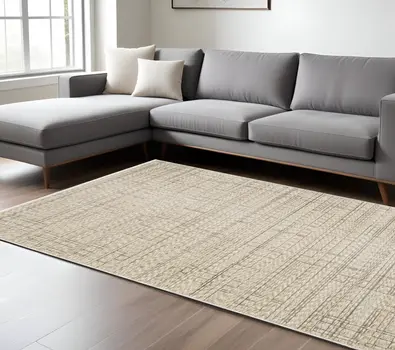 10' X 13' Beige And Brown Geometric Area Rug With Fringe