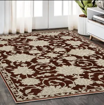 5' X 8' Beige Floral Area Rug With Fringe