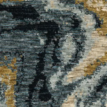 7' X 10' Navy Blue And Teal Abstract Area Rug With Fringe