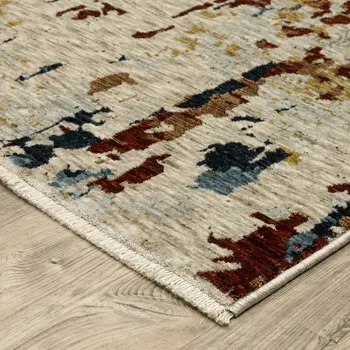 8' X 11' Beige Rust And Light Blue Abstract Distressed Area Rug With Fringe