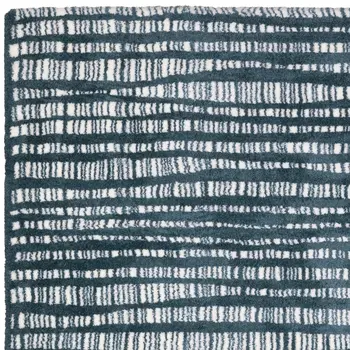 8' X 11' Teal And Ivory Striped Distressed Area Rug
