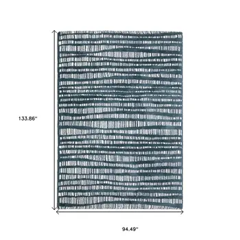 8' X 11' Teal And Ivory Striped Distressed Area Rug