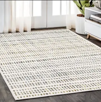 5' X 8' Ivory Gold And Gray Striped Area Rug