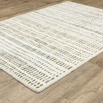 5' X 8' Ivory Gold And Gray Striped Area Rug