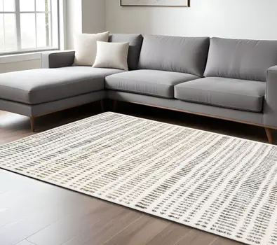 10' X 13' Ivory Gold And Gray Striped Area Rug