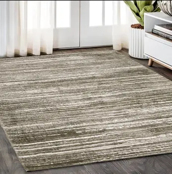 5' X 8' Brown And Ivory Striped Distressed Area Rug
