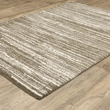 5' X 8' Brown And Ivory Striped Distressed Area Rug