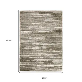 5' X 8' Brown And Ivory Striped Distressed Area Rug