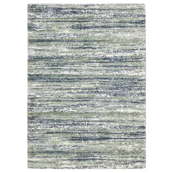 10' X 13' Blue And Green Striped Distressed Area Rug
