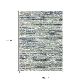 10' X 13' Blue And Green Striped Distressed Area Rug
