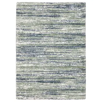 5' X 8' Blue And Green Striped Distressed Area Rug