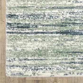 5' X 8' Blue And Green Striped Distressed Area Rug