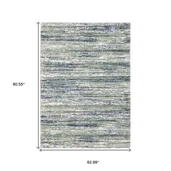 5' X 8' Blue And Green Striped Distressed Area Rug