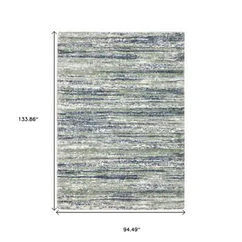 8' X 11' Blue And Green Striped Distressed Area Rug