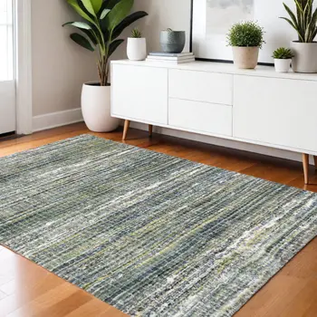 4' X 6' Green And Blue Geometric Distressed Area Rug