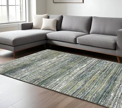 8' X 11' Green And Blue Geometric Distressed Area Rug