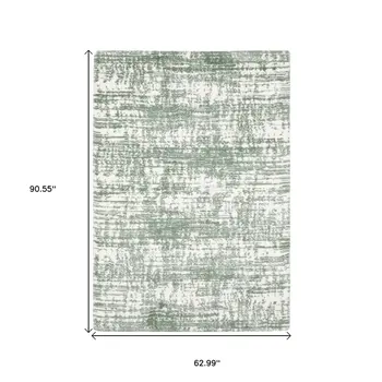 5' X 8' Green And Ivory Abstract Area Rug