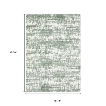 7' X 10' Green And Ivory Abstract Area Rug