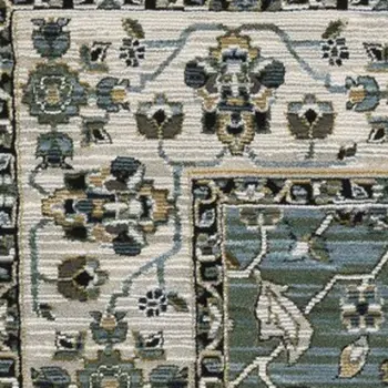 10' X 13' Blue And Green Floral Area Rug With Fringe