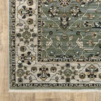 10' X 13' Blue And Green Floral Area Rug With Fringe