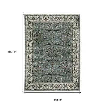 10' X 13' Blue And Green Floral Area Rug With Fringe