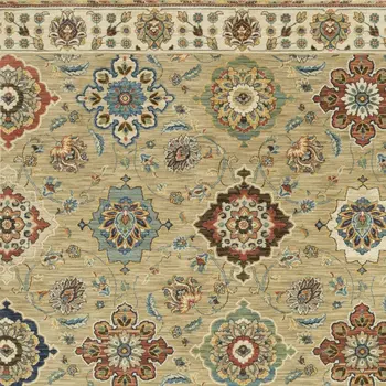 2' X 3' Tan Light Blue And Orange Floral Area Rug With Fringe