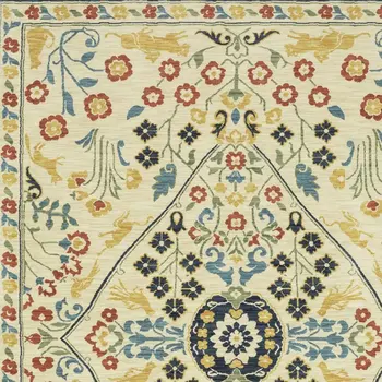 2' X 3' Ivory Orange And Yellow Oriental Area Rug With Fringe