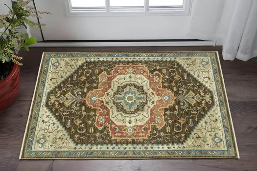 2' X 3' Brown And Orange Oriental Area Rug With Fringe