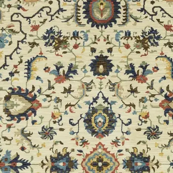 2' X 3' Ivory Blue And Orange Oriental Area Rug With Fringe