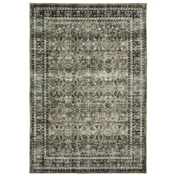2' X 3' Charcoal And Blue Oriental Distressed Area Rug