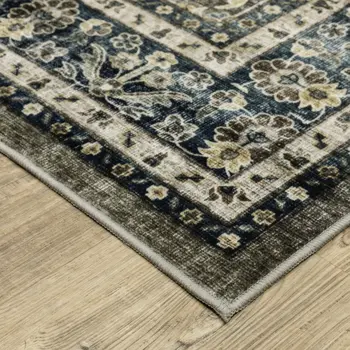 2' X 3' Charcoal And Blue Oriental Distressed Area Rug