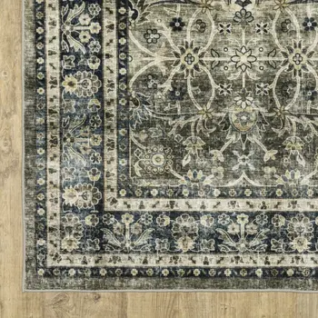 2' X 3' Charcoal And Blue Oriental Distressed Area Rug