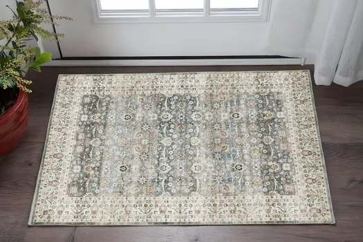 2' X 3' Gray And Ivory Oriental Distressed Area Rug