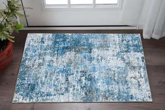 2' X 3' Ivory Abstract Distressed Area Rug