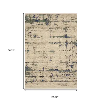 2' X 3' Beige And Green Abstract Area Rug With Fringe