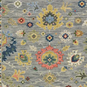 2' X 3' Gray Blue And Yellow Oriental Area Rug With Fringe