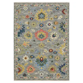 2' X 3' Gray Blue And Yellow Oriental Area Rug With Fringe