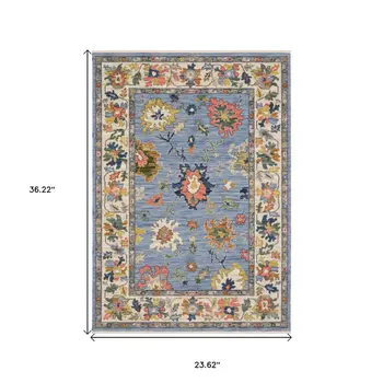 2' X 3' Gray And Light Gray Oriental Area Rug With Fringe