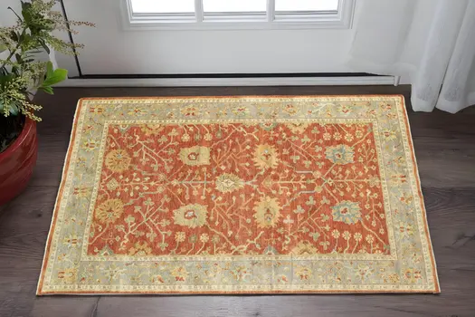 2' X 3' Red And Gray Wool Oriental Hand Knotted Area Rug