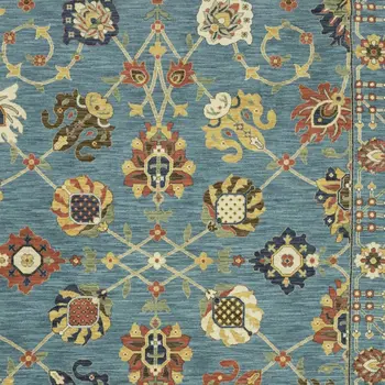 3' X 5' Blue Yellow And Dark Orange Oriental Area Rug With Fringe