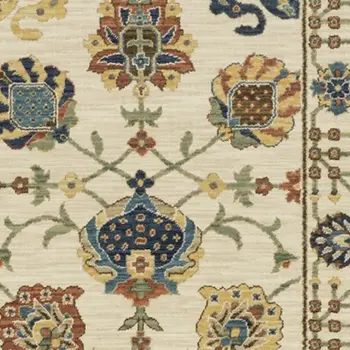 8' Ivory Yellow And Dark Orange Oriental Runner Rug With Fringe