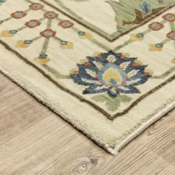 8' Ivory Yellow And Dark Orange Oriental Runner Rug With Fringe