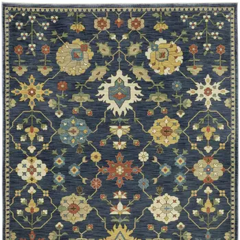 3' X 5' Blue And Gold Oriental Area Rug With Fringe