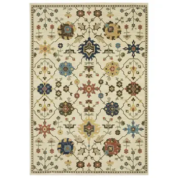 3' X 5' Ivory And Gold Oriental Area Rug With Fringe