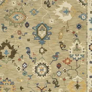 3' X 5' Beige Dark Orange And Blue Oriental Area Rug With Fringe