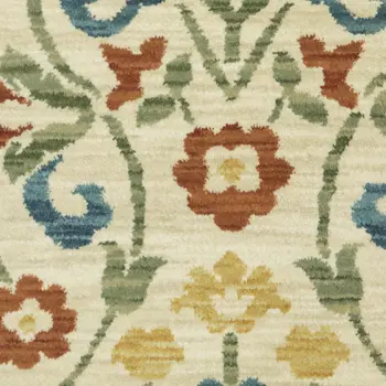 3' X 5' Ivory Blue And Burnt Orange Oriental Area Rug With Fringe