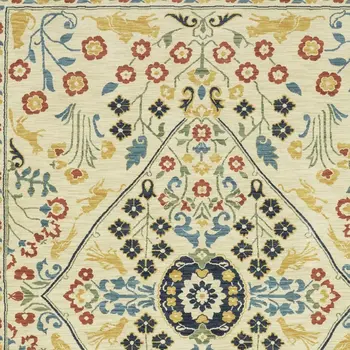 3' X 5' Ivory Blue And Burnt Orange Oriental Area Rug With Fringe