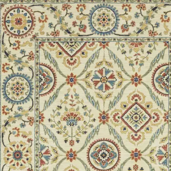3' X 5' Ivory Blue And Burnt Orange Oriental Area Rug With Fringe