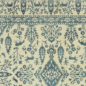 3' X 5' Ivory And Blue Oriental Area Rug With Fringe